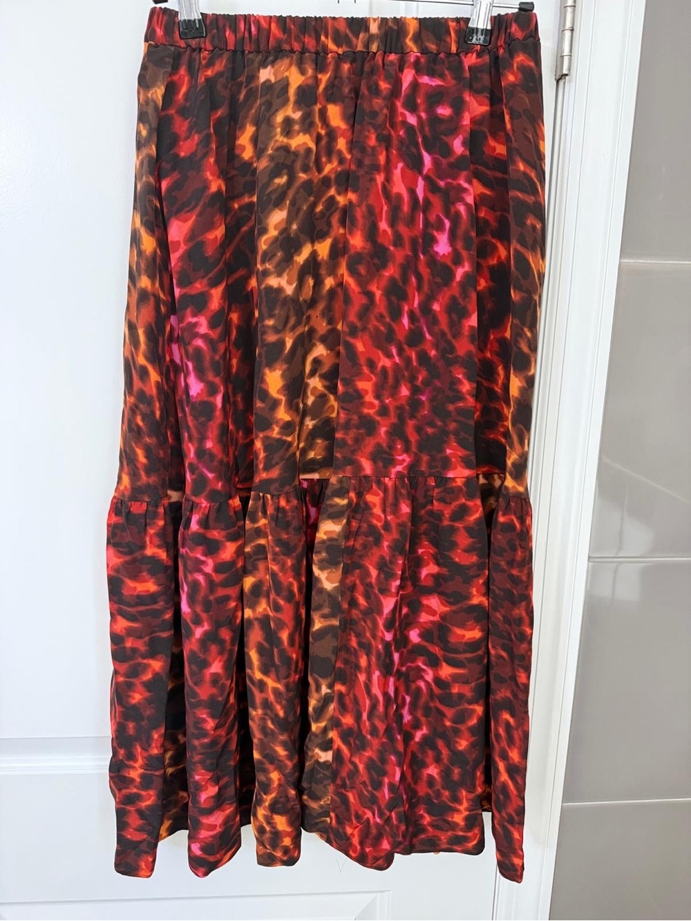Stella McCartney Red, Orange & Pink Animal-Print Tiered Midi Skirt